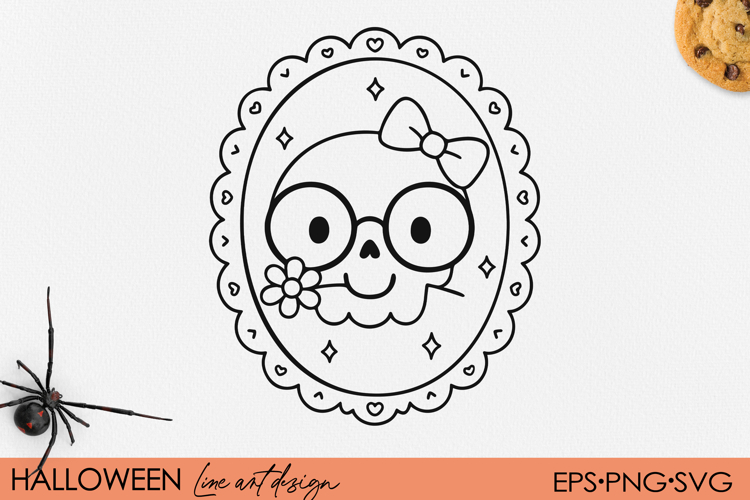 Cute Kawaii Skull with Glasses and Bow, Halloween Frame SVG