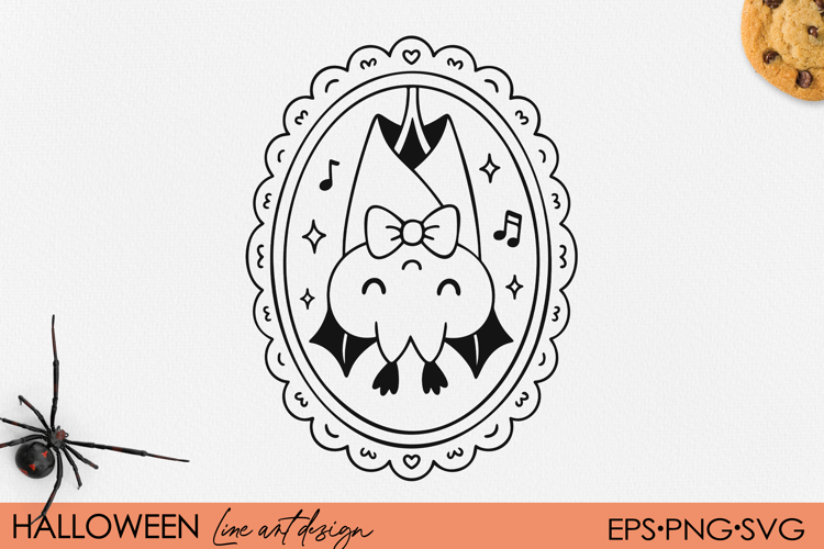 Cute Kawaii Sleeping Bat with Bow, Halloween Frame SVG PNG