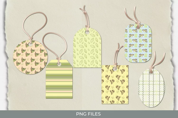 Cute Sloth Seamless Pattern Shaped Tags