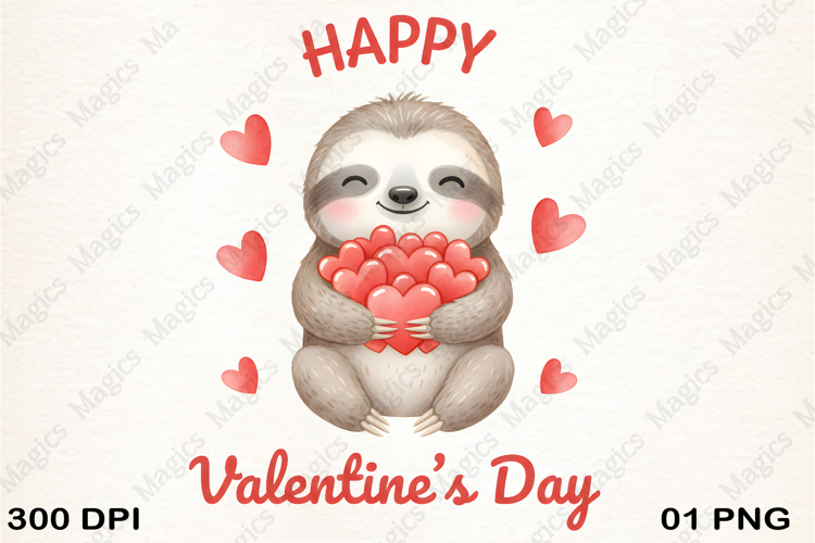 Cute Sloth Valentines Clipart PNG