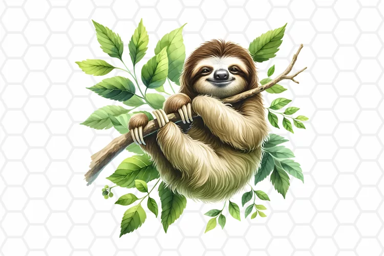 Cute Sloth Watercolor Clipart, Sloth Sublimation PNG