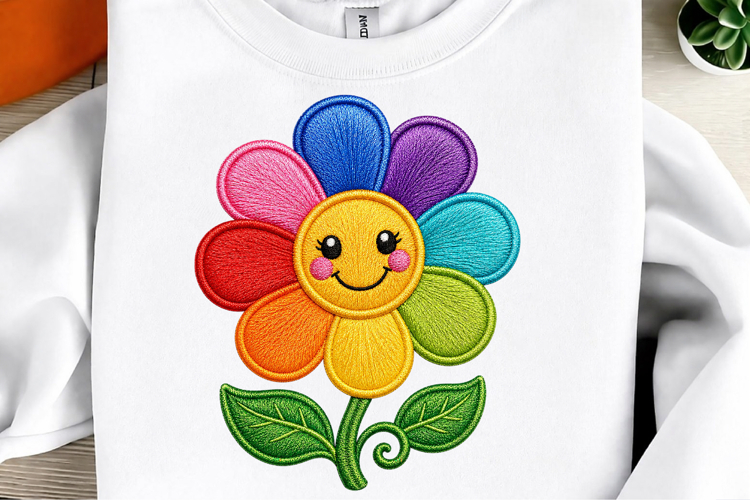 Cute Smiling Rainbow Flower PNG Design