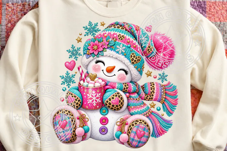 Cute Snowman Cocoa , Whimsical Christmas Sublimation