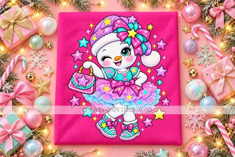 Cute Snowman Girl PNG with Pink Tutu and Handbag