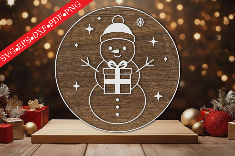 Cute Snowman Round Sign SVG