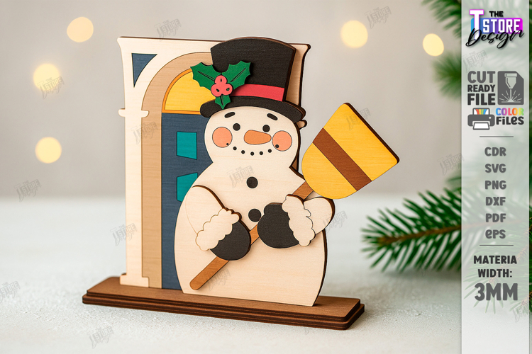 Cute Snowman Stand Laser Cut|Layered Christmas Shelf Sitter