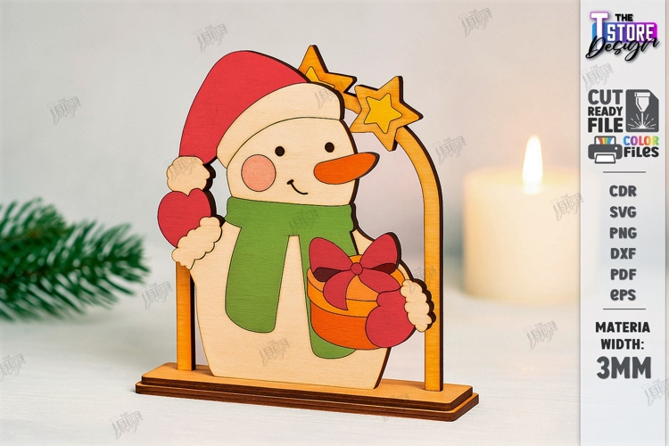 Cute Snowman Stand Laser Cut|Layered Christmas Shelf Sitter