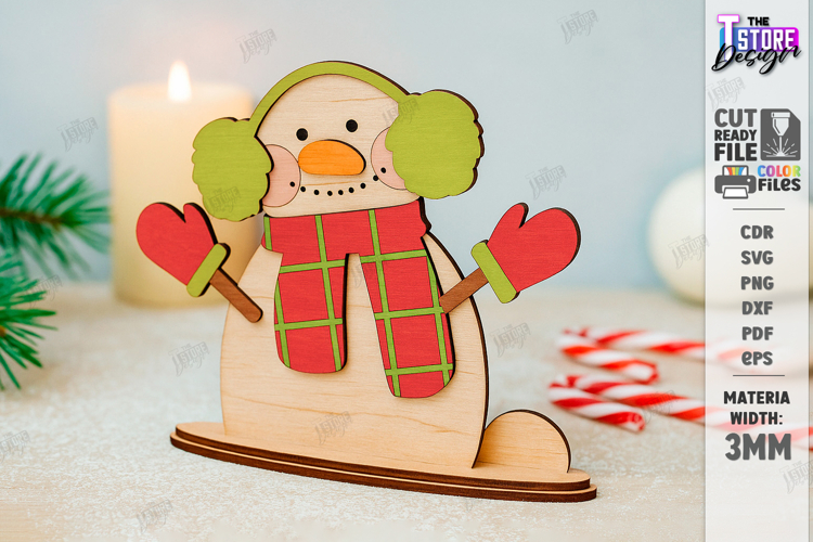 Cute Snowman Stand Laser Cut|Layered Christmas Shelf Sitter