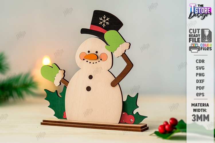 Cute Snowman Stand Laser Cut|Layered Christmas Shelf Sitter