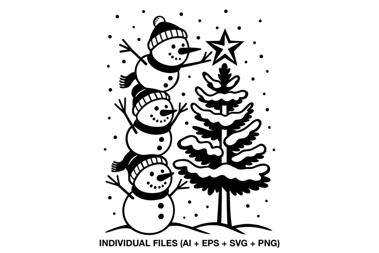 Cute Snowman Tower SVG, Christmas Tree Scene PNG