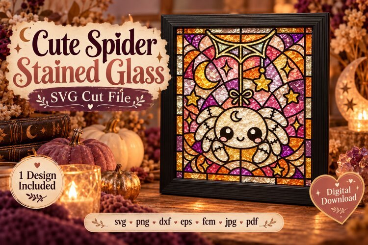 Cute Spider Stained Glass SVG | Halloween Cricut Cut File