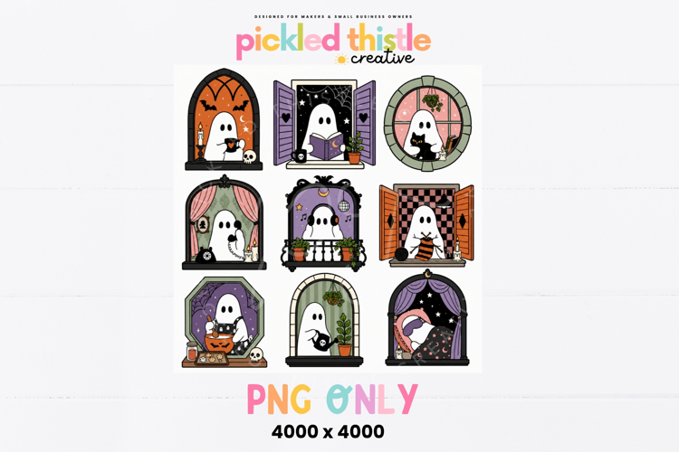 Cozy Halloween Ghost Window PNG, Cute Spooky Ghost PNG