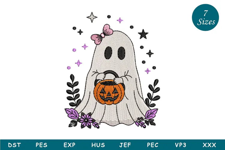 Cute Spooky Ghost Embroidery Design