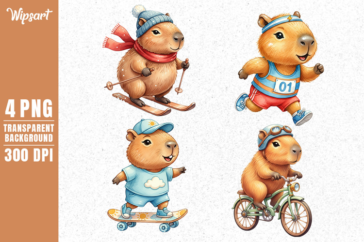 Cute Sporty Capybara Activities Clipart PNG