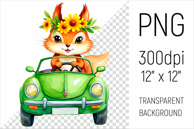 Cute Squirrel Driving Car | Sublimation Design