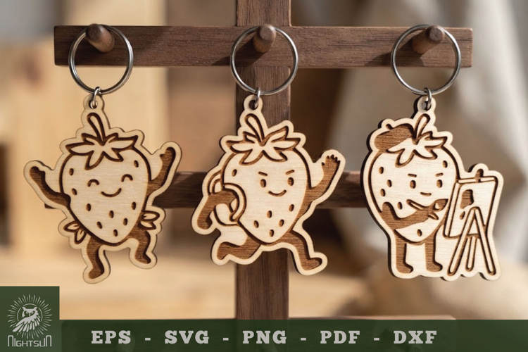 Cute Strawberry Lasercut Keychain Collection