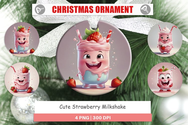 Cute Strawberry Milkshake Christmas Ornaments