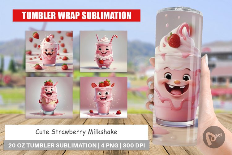 Cute Strawberry Milkshake Tumbler Sublimation Wrap