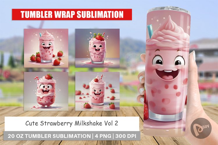 Cute Strawberry Milkshake Tumbler Sublimation Wrap