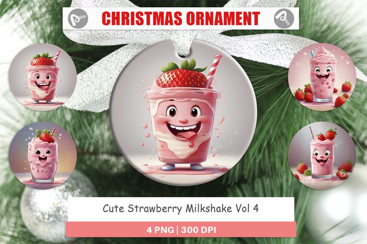 Cute Strawberry Milkshake Christmas Ornaments