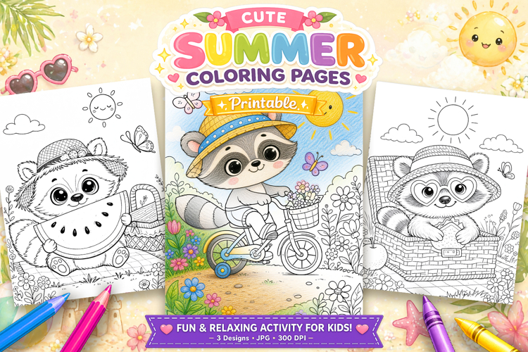 Raccoon summer Coloring Pages for kids