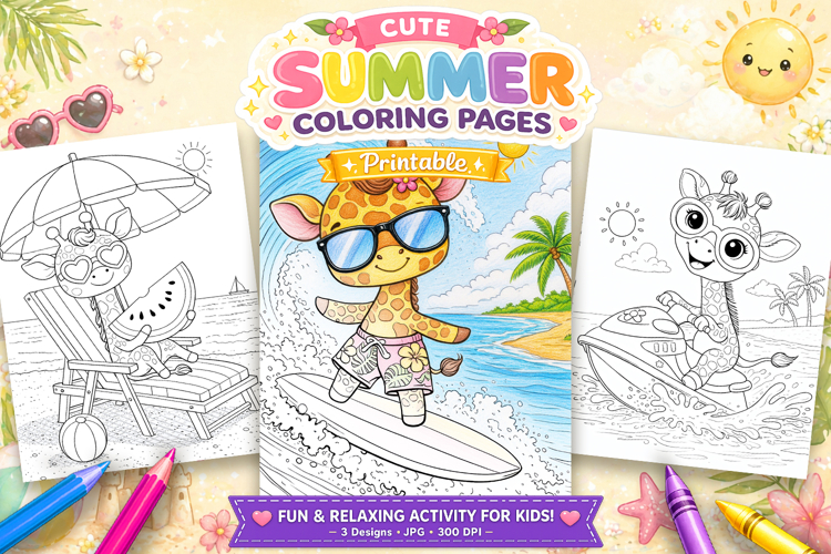 Cute Giraffe Summer Coloring Pages For Kidds