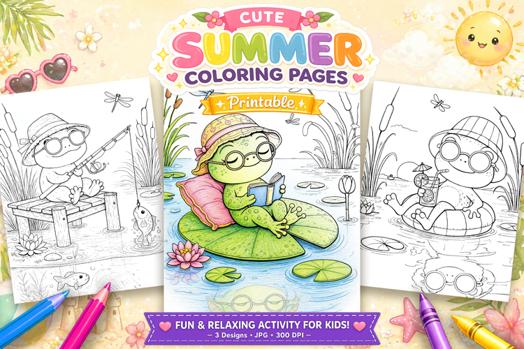 Frog summer Coloring Pages for kids