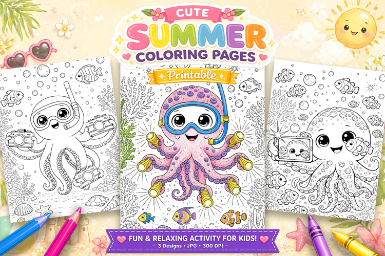 Octopus summer coloring pages for kids