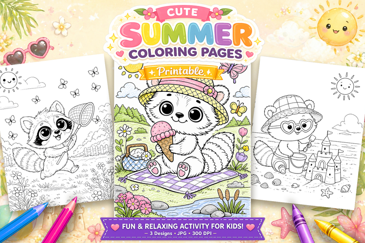 Raccoon summer Coloring Pages for kids