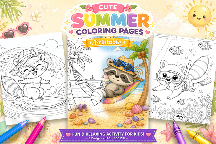 Raccoon summer Coloring Pages for kids