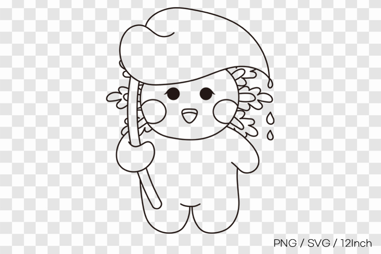 Cute summer axolotl holding a large leaf as umbrella line