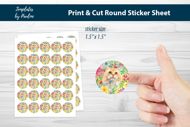 Cute Summer Cat Print and Cut Sticker Sheet, Digital Sticker