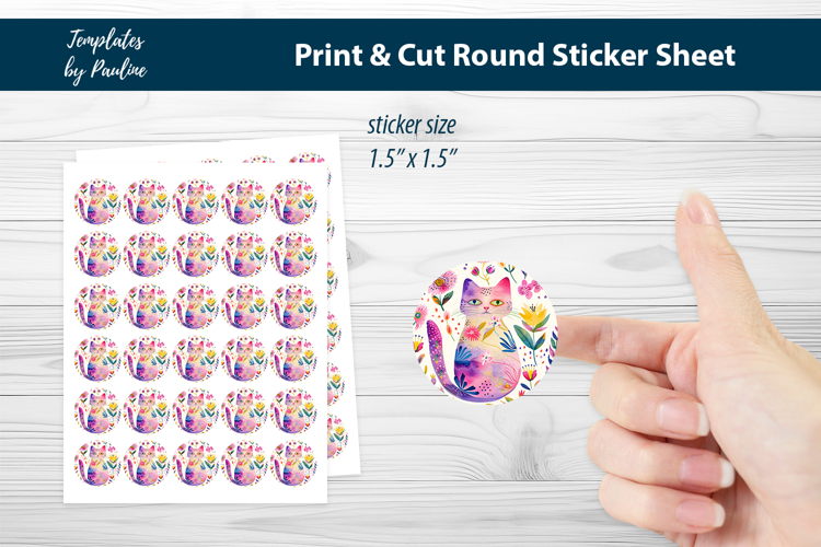 Cute Summer Cat Print and Cut Sticker Sheet, Digital Sticker