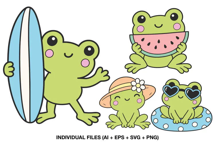 Cute Summer Frog Clipart, Beach Vacation Scrapbooking