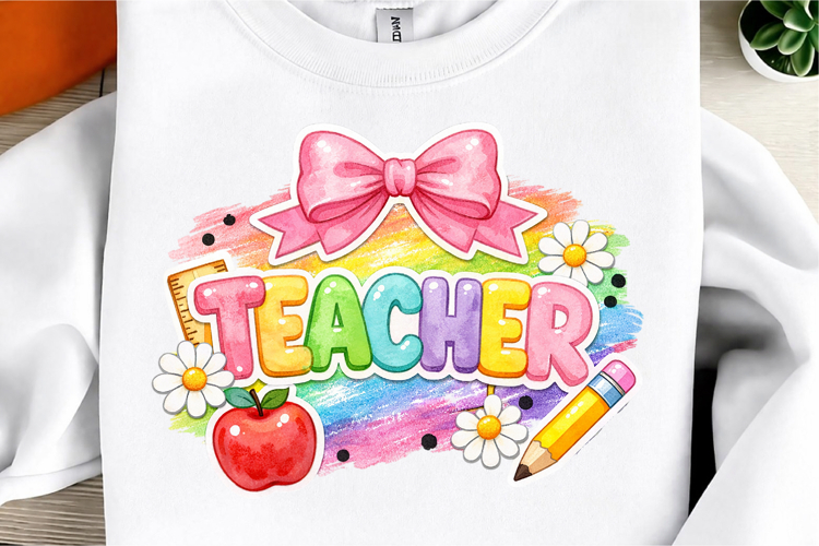 Cute Teacher Rainbow Coquette Bow PNG