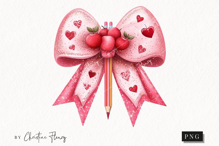 Cute Valentines Teacher Bow | Coquette PNG example image 1