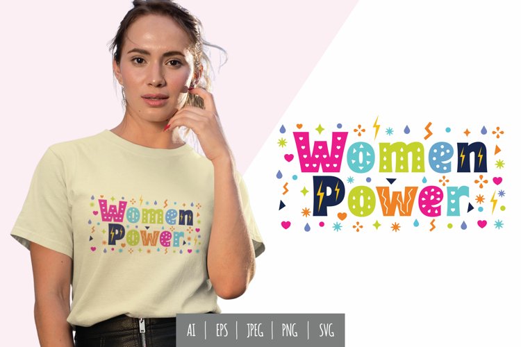 Colorful Women Power Text with Cute Elements Design