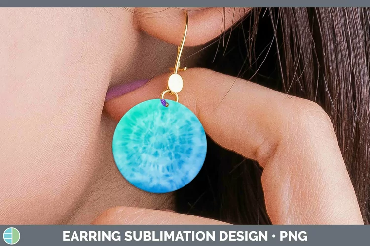 Cute Tie-Dye Blue Round Earrings Sublimation Earrings Design