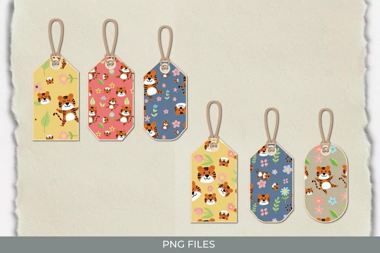 Cute Tiger Seamless Pattern Shaped Tags