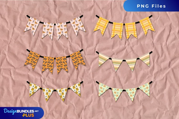 Cute Tiger with Vintage Seamless Pattern Bunting Banner