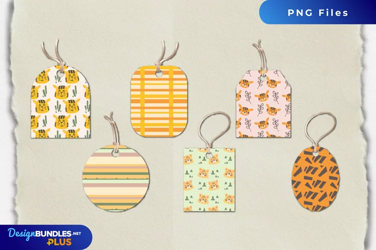 Cute Tiger Vintage Color Seamless Pattern Tags