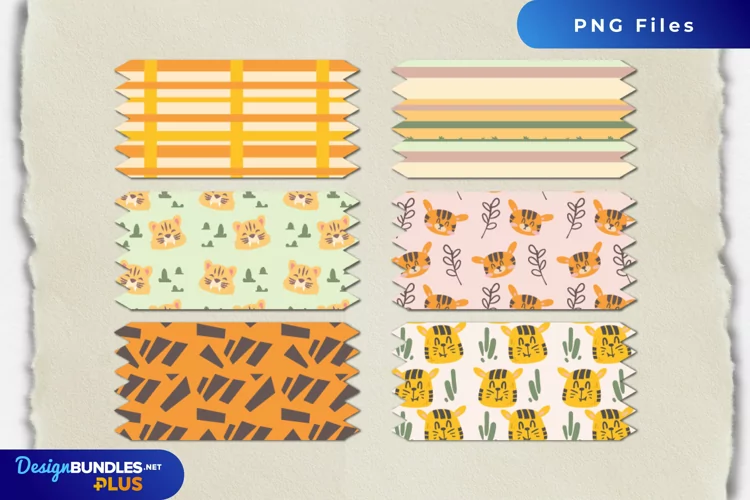 Cute Tiger Vintage Color Seamless Pattern Tape