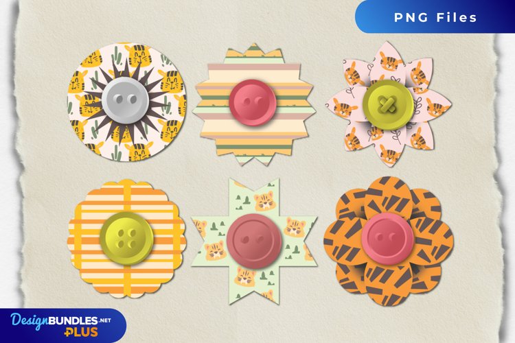 Cute Tiger with Vintage Seamless Pattern Buttons