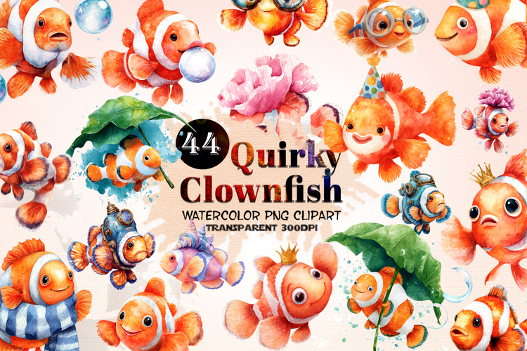 Cute Underwater Orange Fish Characters | Transparent 300 DPI