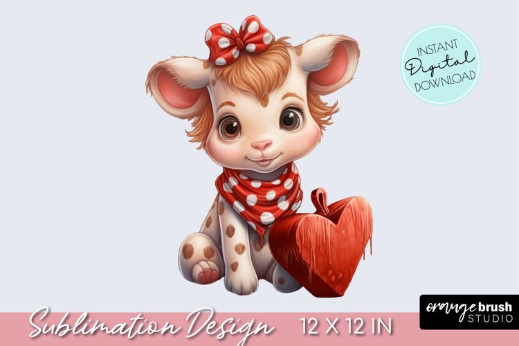 Cute Valentine Baby Cow Sublimation Watercolor Clipart