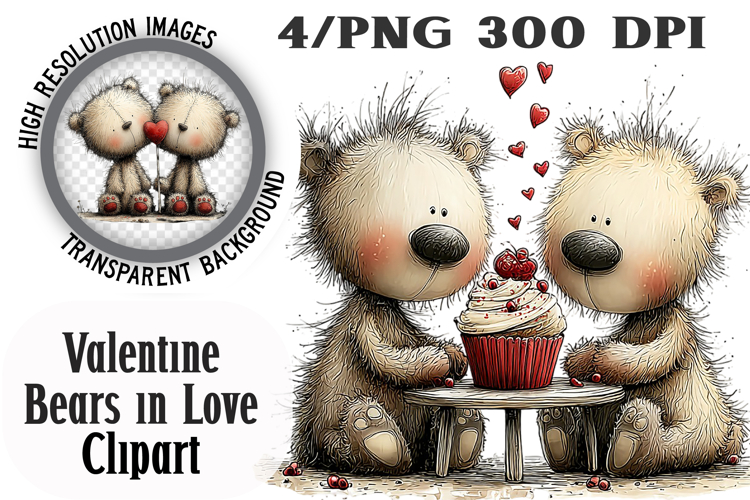 Cute Valentine Bears in Love Clipart PNG
