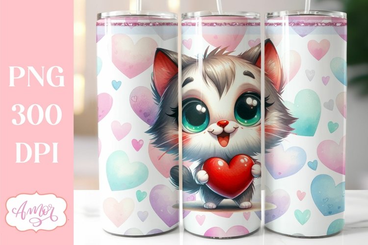 Cute Valentine Cat tumbler wrap PNG sublimation example image 1