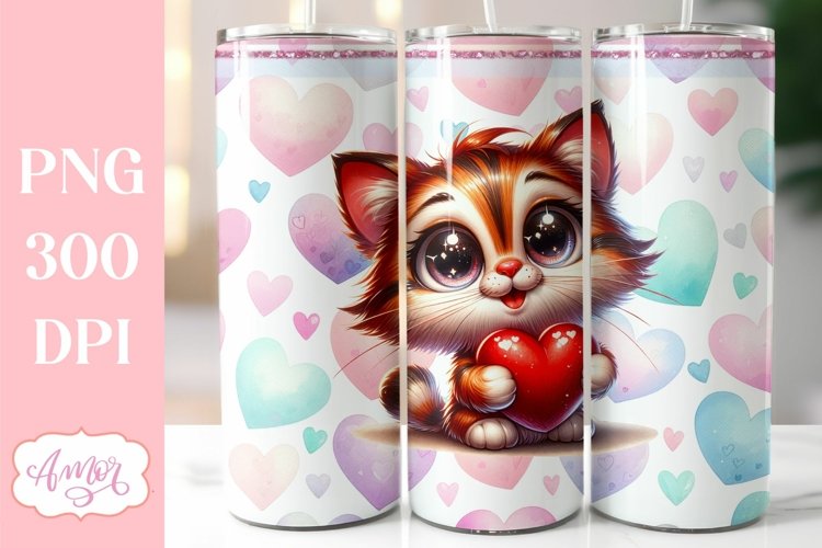 Cute Valentine Cat tumbler wrap PNG sublimation example image 1