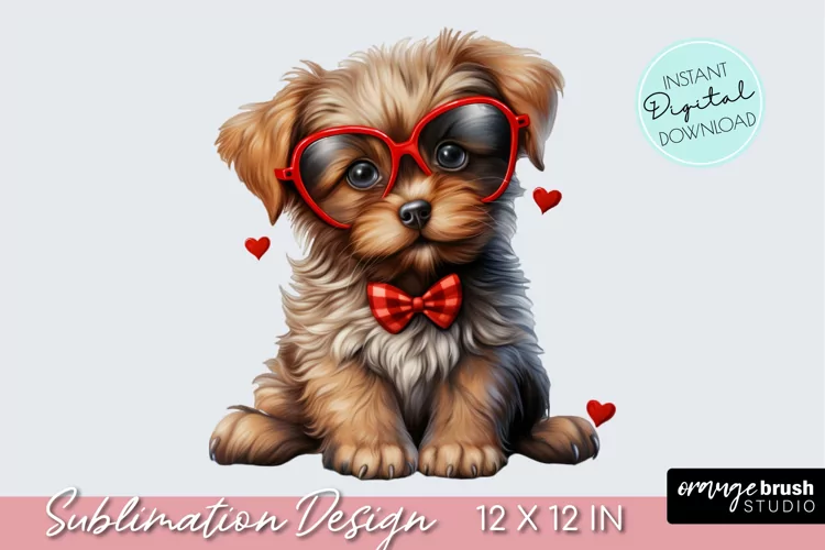 Cute Valentine Dog Sublimation, Watercolor Puppy Clipart