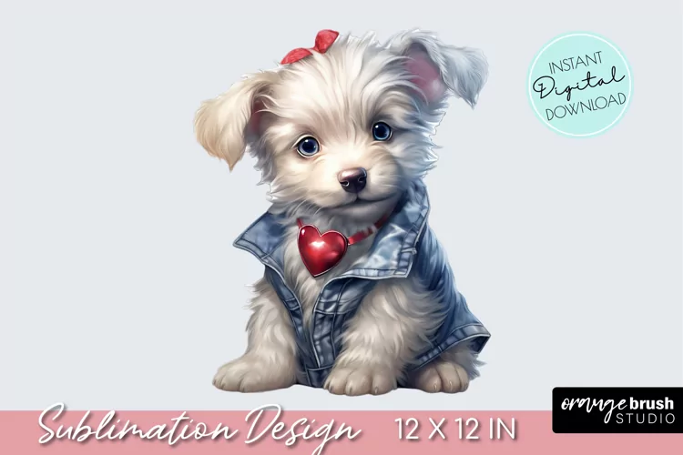 Cute Valentine Puppy Sublimation, Watercolor Dog Clipart